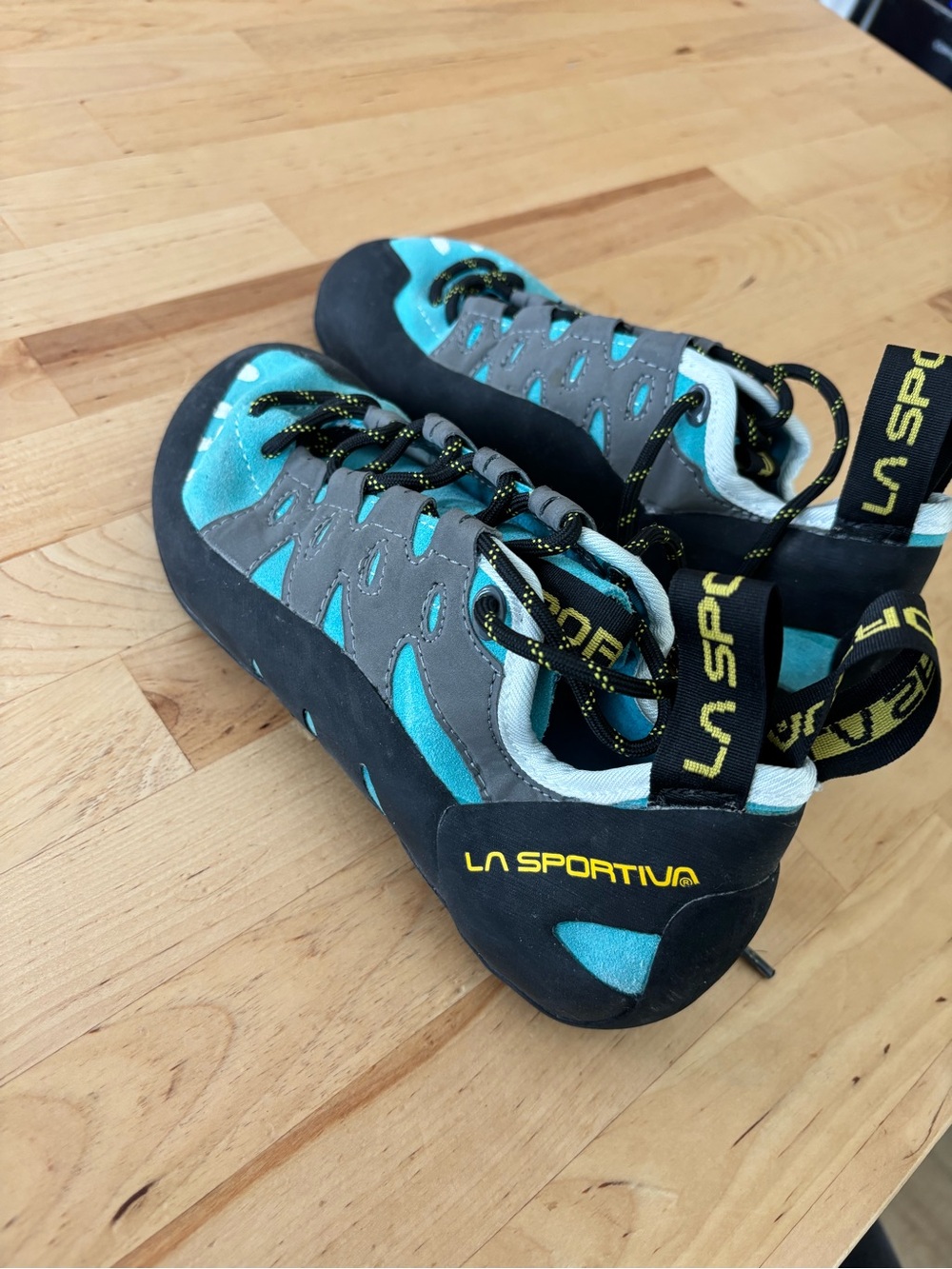 La Sportiva Turquoise and Gray Climbing Shoes